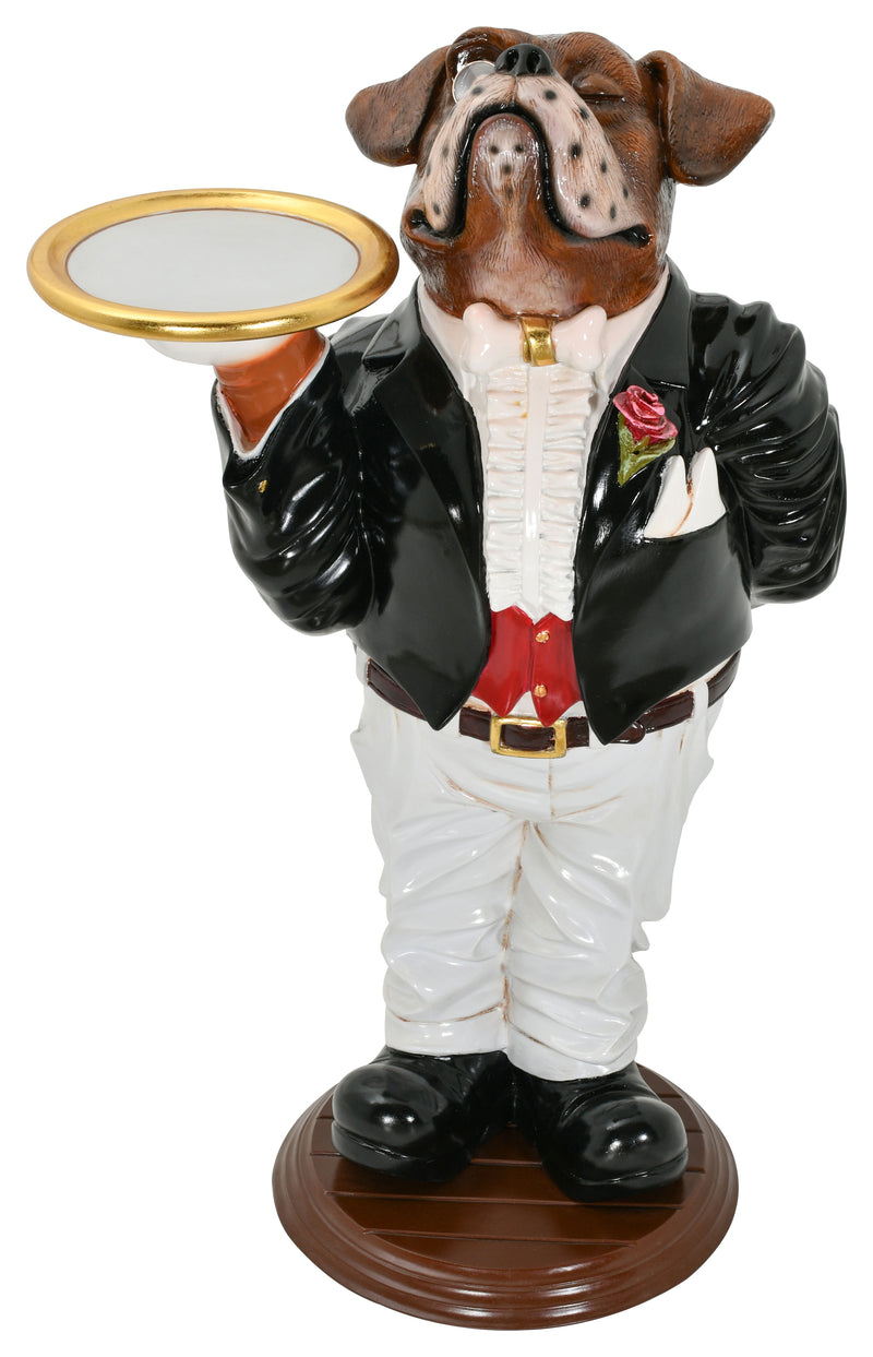 Boxer Dog Butler with Tray Statue Novelty Decor