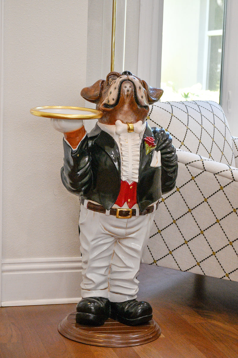 Boxer Dog Butler with Tray Statue Novelty Decor