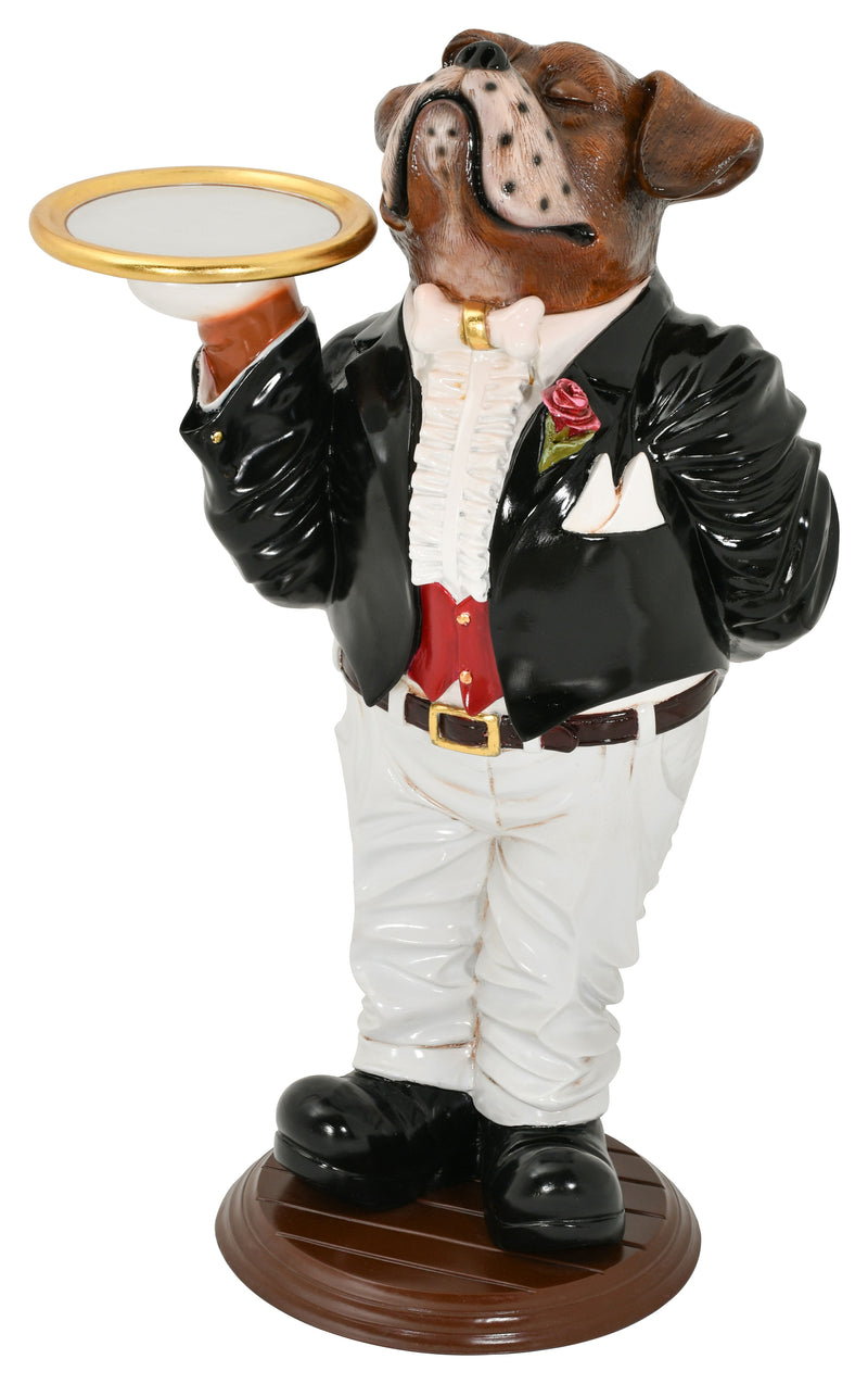 Boxer Dog Butler with Tray Statue Novelty Decor