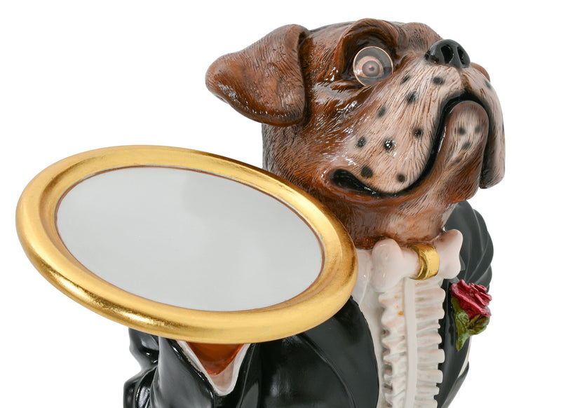 Boxer Dog Butler with Tray Statue Novelty Decor