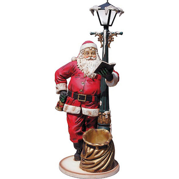 Large Santa With Lamp Post 6Ft Fiberglass Statue Novelty Collectable Decor