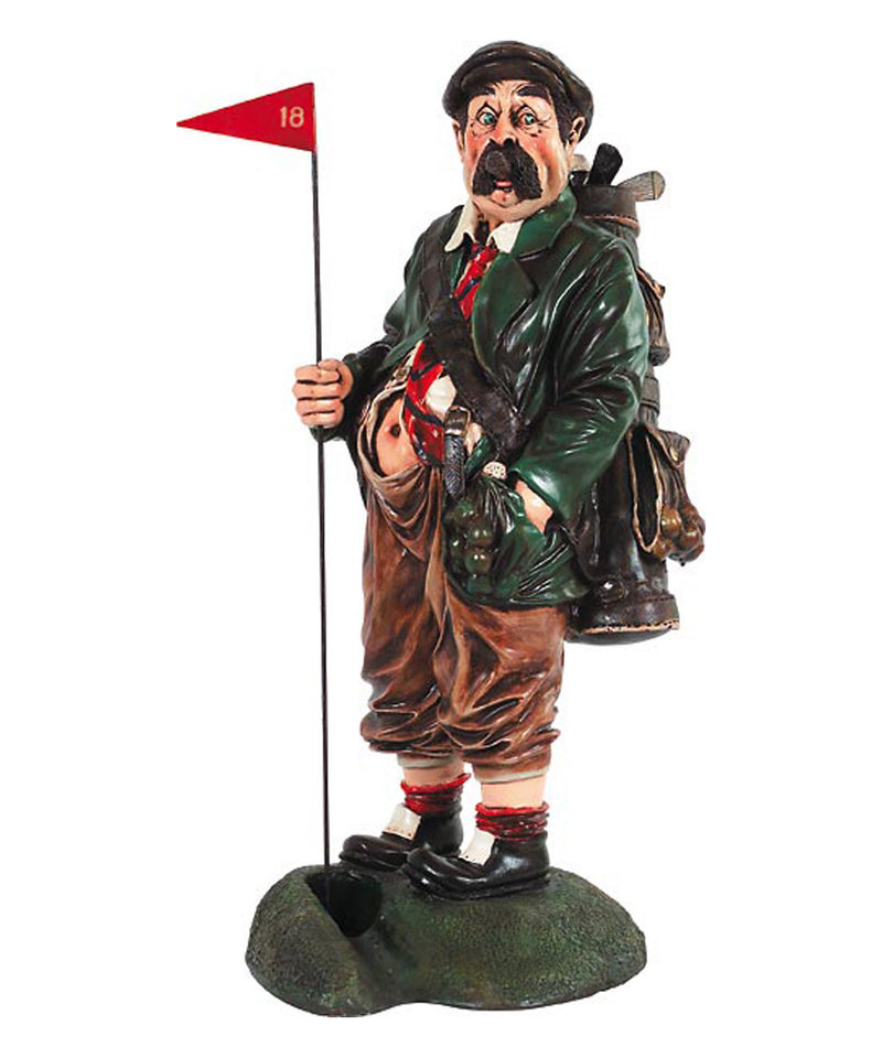 Golf Caddy Statue w Putting Hole Novelty Office Decor