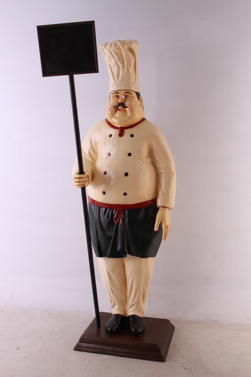 Large Chef with Chalkboard Statue Restaurant Kitchen Decor