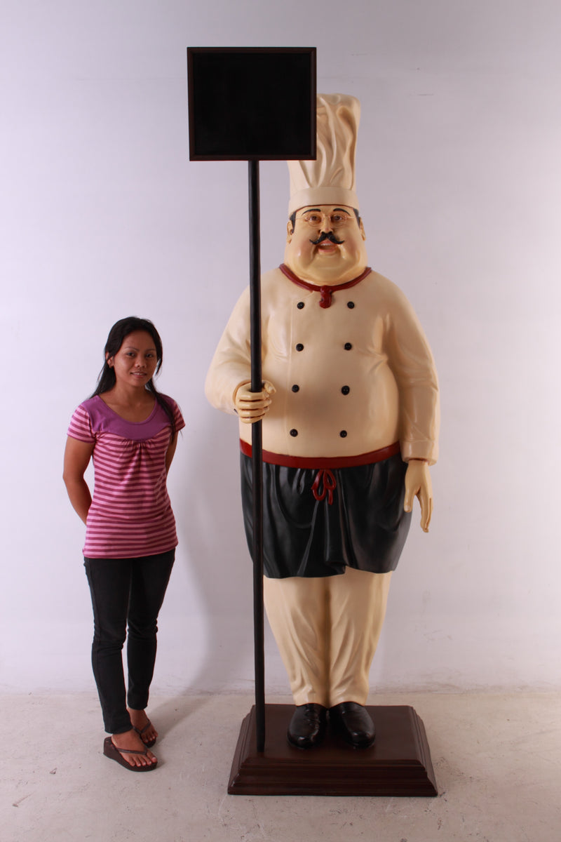 Large Chef with Chalkboard Statue Restaurant Kitchen Decor