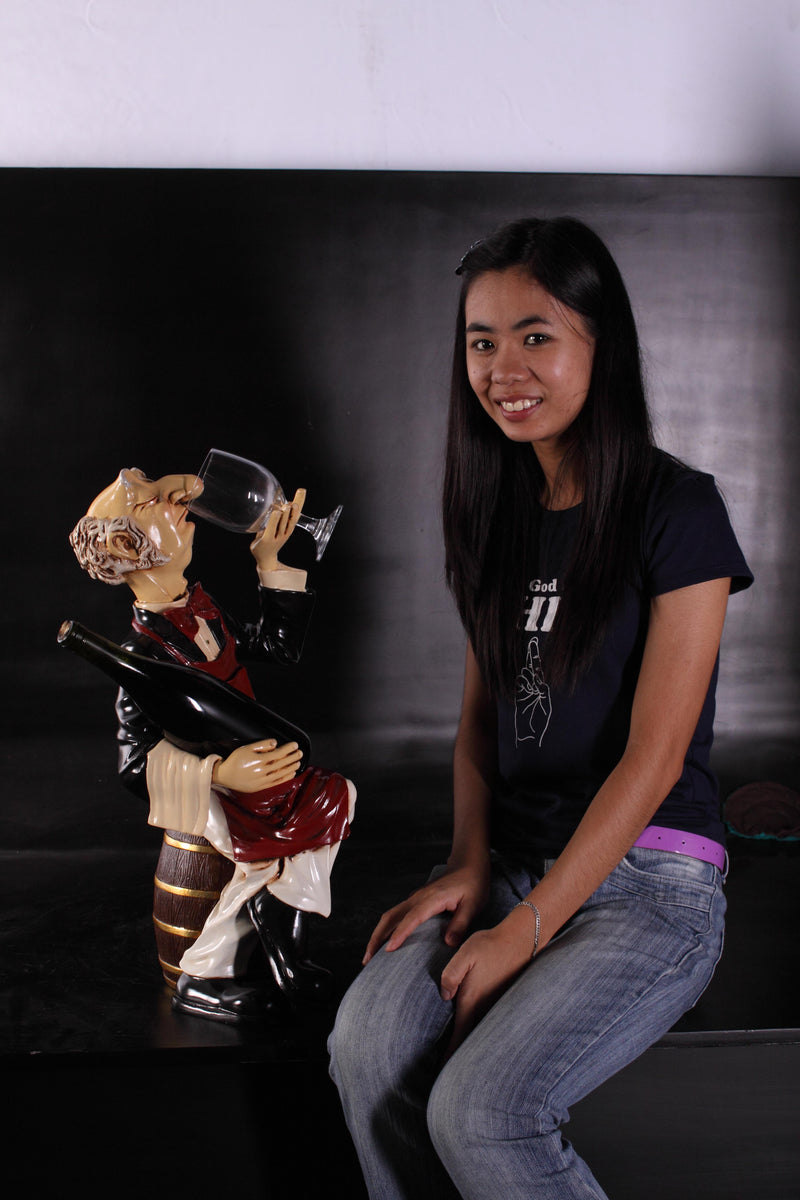 Sitting Wine Connoisseur on Barrel Novelty Bar Kitchen Decor