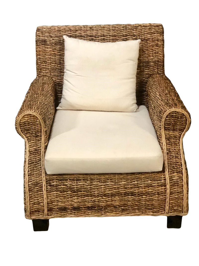 Cabana Grand Club Chair, Hand Woven, Mahogany Frame, Neutral Fabrics