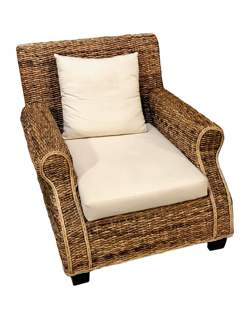 Cabana Grand Club Chair, Hand Woven, Mahogany Frame, Neutral Fabrics
