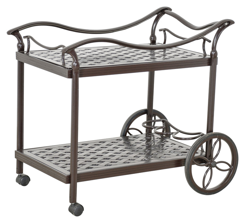 Savannah Outdoor Serving Cart 37.59 Inch, Wheels, Removeable Tray, Cast Aluminum, Bridgeton Moore, Patio, Furniture