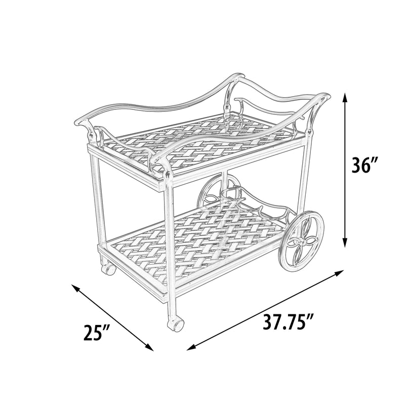 Savannah Outdoor Serving Cart 37.59 Inch, Wheels, Removeable Tray, Cast Aluminum, Bridgeton Moore, Patio, Furniture