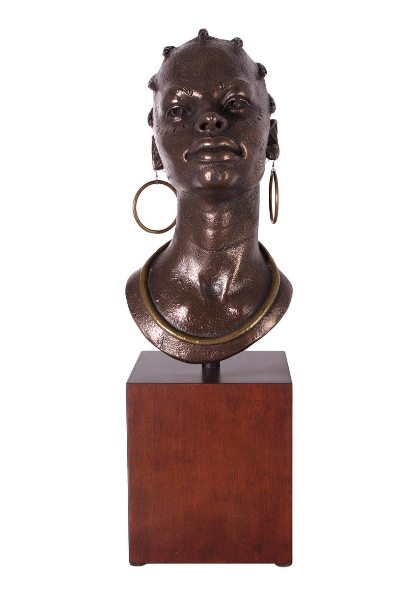 African Woman Bust on Stand Table Decor