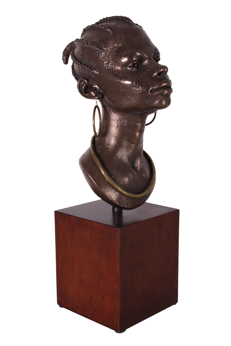 African Woman Bust on Stand Table Decor