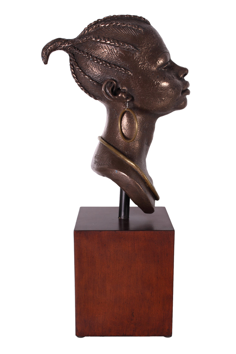 African Woman Bust on Stand Table Decor