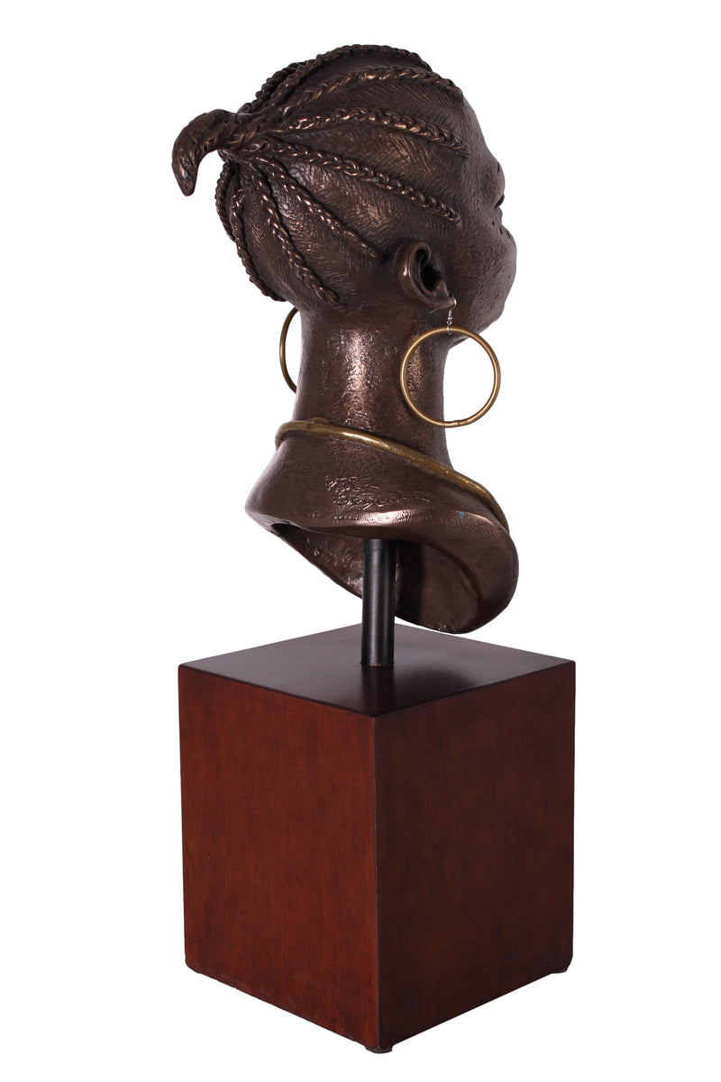 African Woman Bust on Stand Table Decor