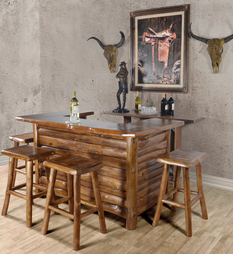 Outdoor Rustic Western Teak Wood Natural Bar Set of 5 Dining Pub Game Room