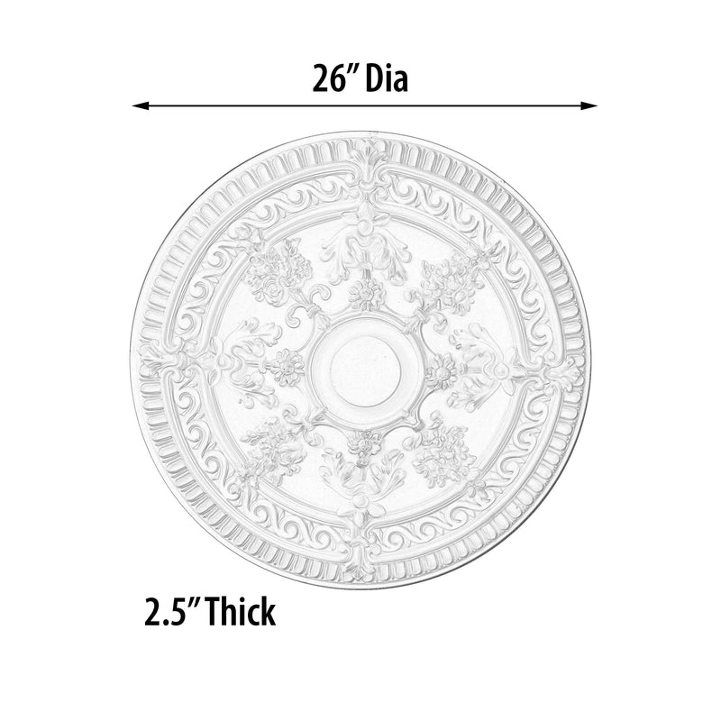 26" Dia White Scroll Rose Ceiling Chandelier Medallion DIY Lighting Wall Decor