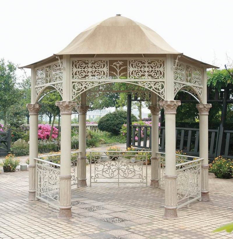 Bridgeton Moore Outdoor Gazebo Turnberry, 12 Foot Diameter, Estate Collection, Cast Aluminum, Sunbrella, Cappuccino Hand Finish