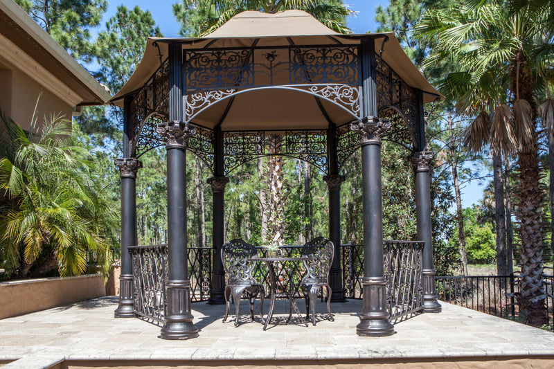 Bridgeton Moore Outdoor Gazebo Aluminum, 12 Foot Diameter, Sunbrella Dome, Bronze Powder Coat Finish