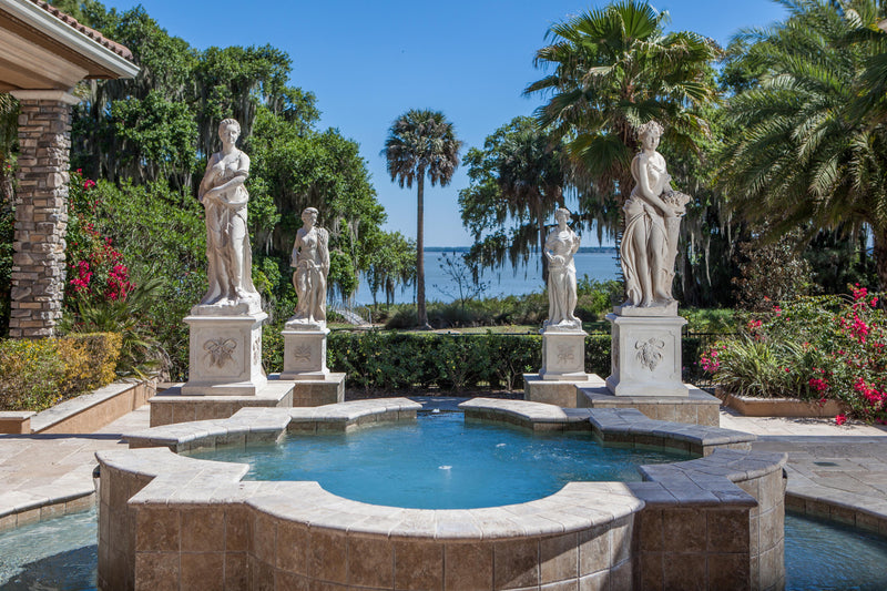 Four Seasons Set of 4 Faux Stone Statues on Base Garden Decoration