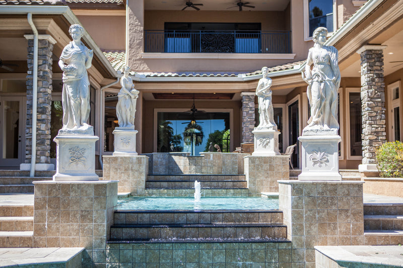 Four Seasons Set of 4 Faux Stone Statues on Base Garden Decoration