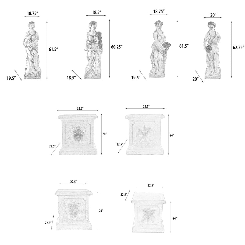 Four Seasons Set of 4 Faux Stone Statues on Base Garden Decoration
