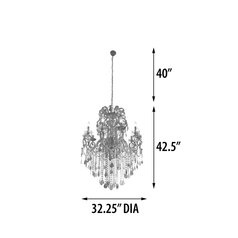 Chandelier Milano Grand Crystal 10 Arm, 43 Inch, Multi Jeweled, Iron,