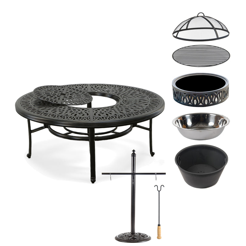 Grand Bonaire Weave Firepit, Barbecue Table 52 Inch with Complete  Accessory Package, Bridgeton Moore Outdoor Aluminum Patio