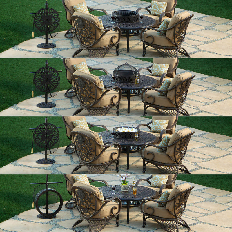 Grand Bonaire Weave Firepit, Barbecue Table 52 Inch with Complete  Accessory Package, Bridgeton Moore Outdoor Aluminum Patio