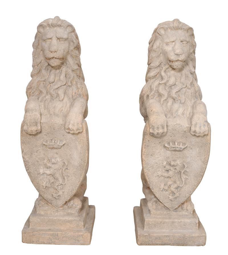 Heraldic Lion Set of 2 Faux Stone Statues