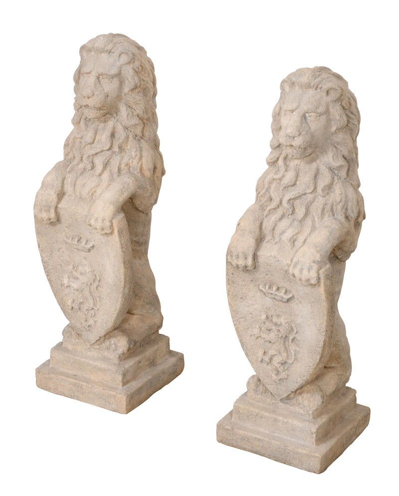 Heraldic Lion Set of 2 Faux Stone Statues