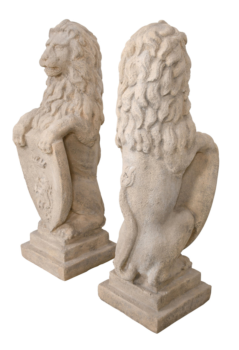 Heraldic Lion Set of 2 Faux Stone Statues