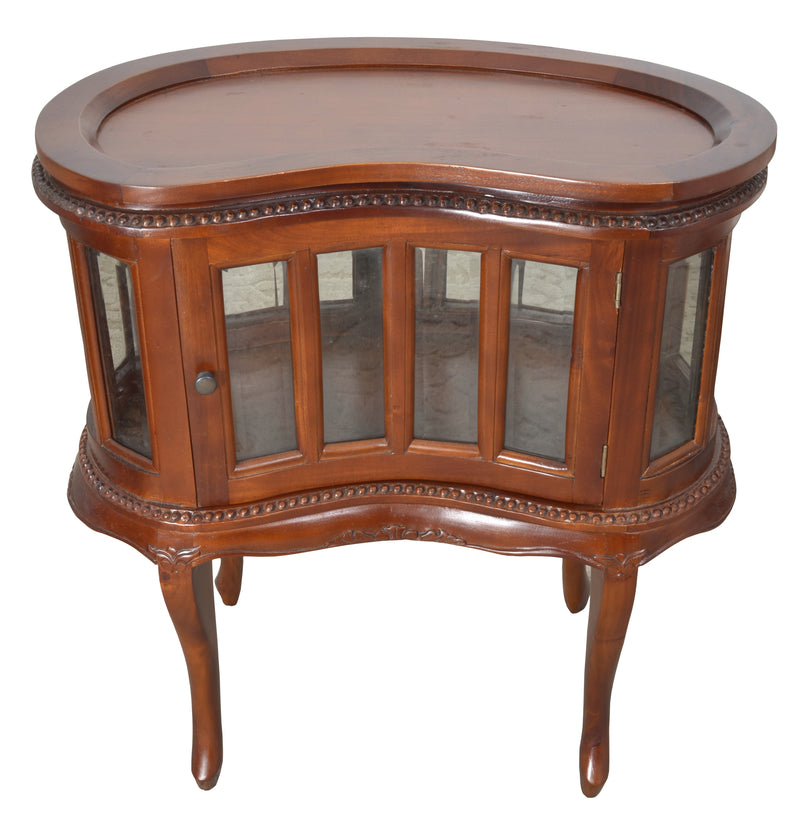 Kidney Chocolate Oval End Side Accent Table Cabinet