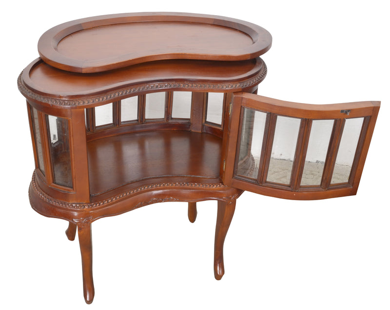 Kidney Chocolate Oval End Side Accent Table Cabinet