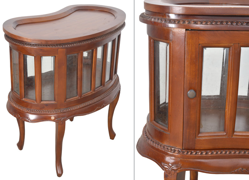 Kidney Chocolate Oval End Side Accent Table Cabinet