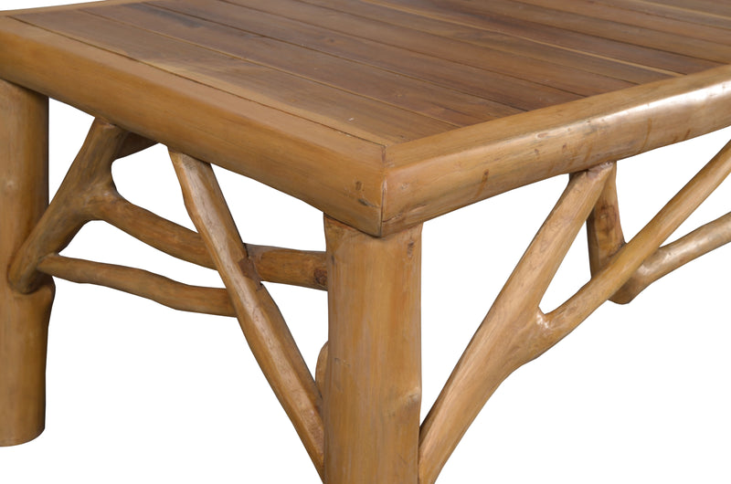Teak Wood Lodge Rustic Coffee Cocktail Table