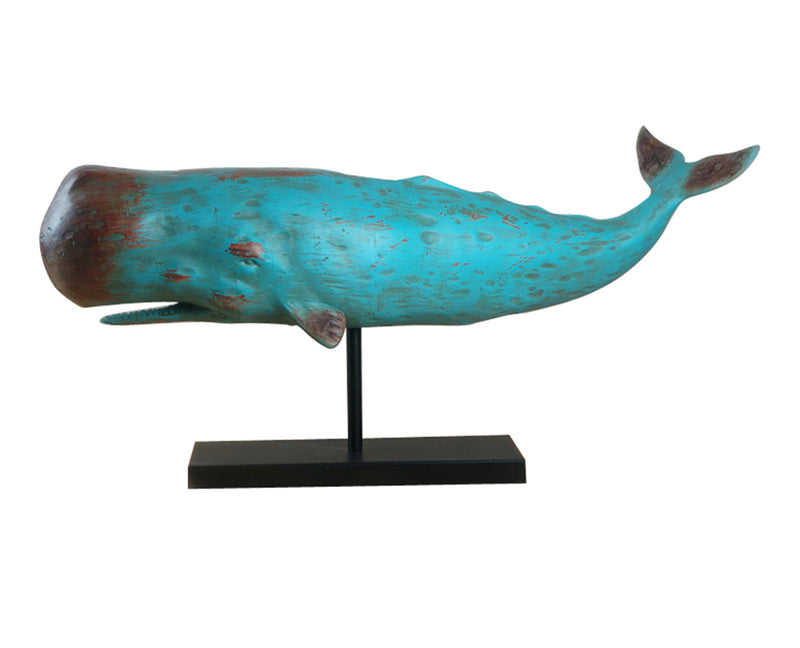 15"H Blue Whale Decorative Statue Sculpture On Metal Base Home decor