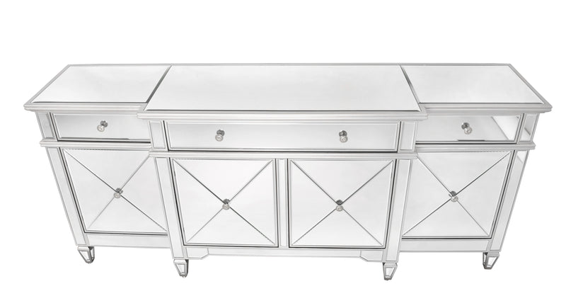 76" Park Avenue Glamorous Contemporary 4 Door Mirrored Sideboard Credenza