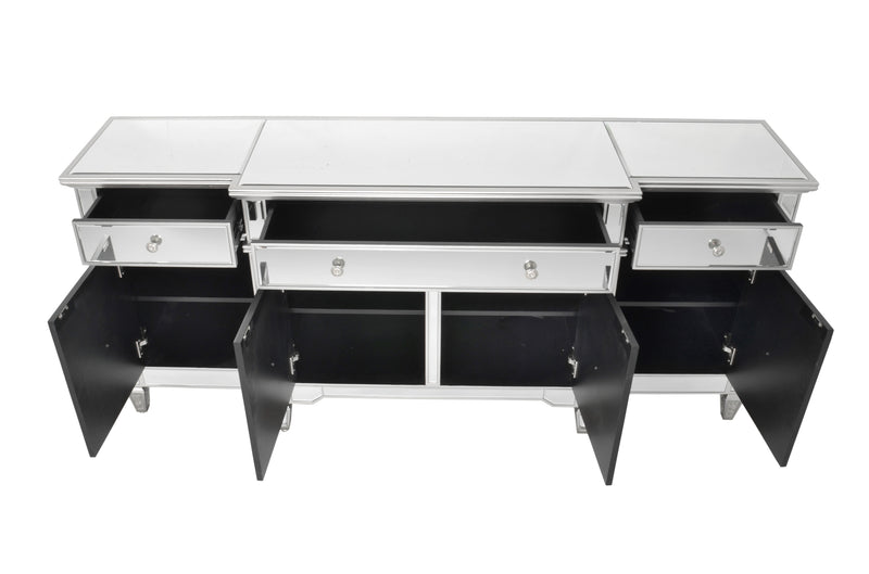 76" Park Avenue Glamorous Contemporary 4 Door Mirrored Sideboard Credenza