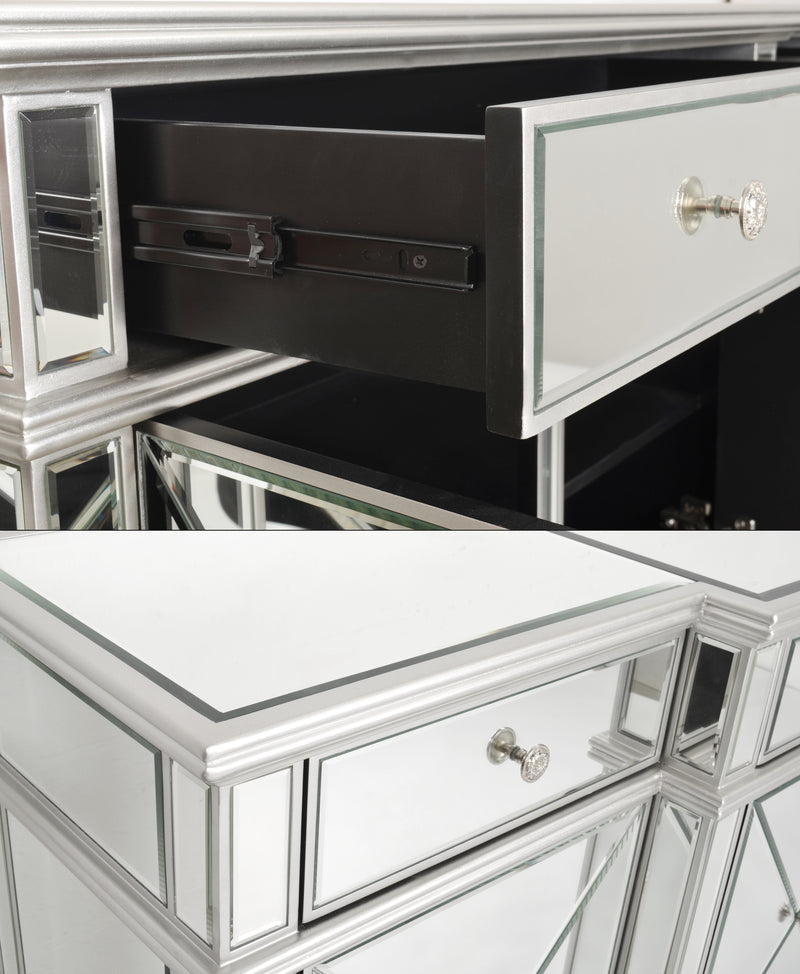 76" Park Avenue Glamorous Contemporary 4 Door Mirrored Sideboard Credenza