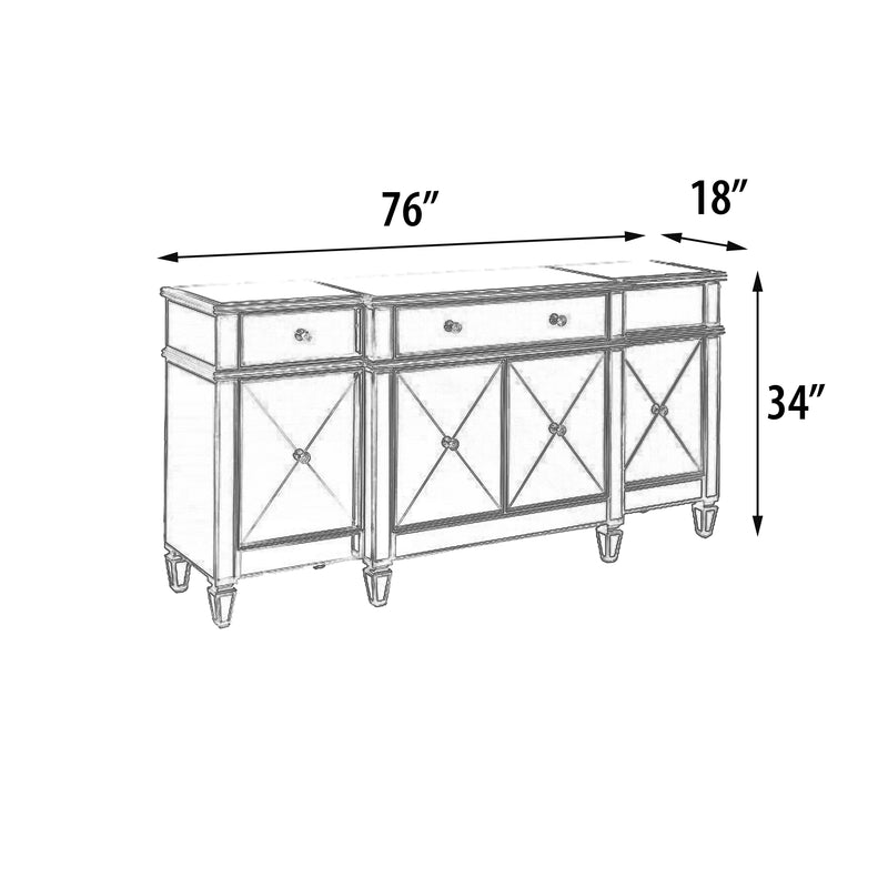 76" Park Avenue Glamorous Contemporary 4 Door Mirrored Sideboard Credenza