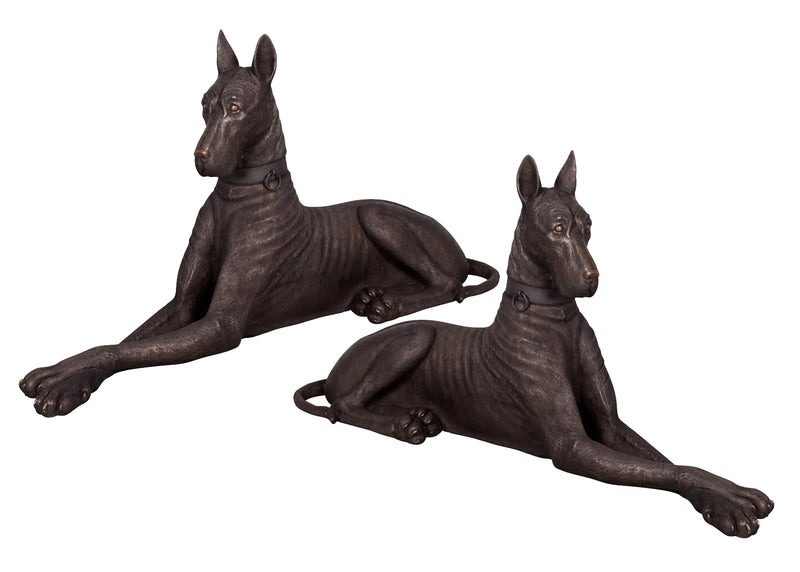 Great Dane Faux Bronze Set of 2 Large Entry Statue Way Statues