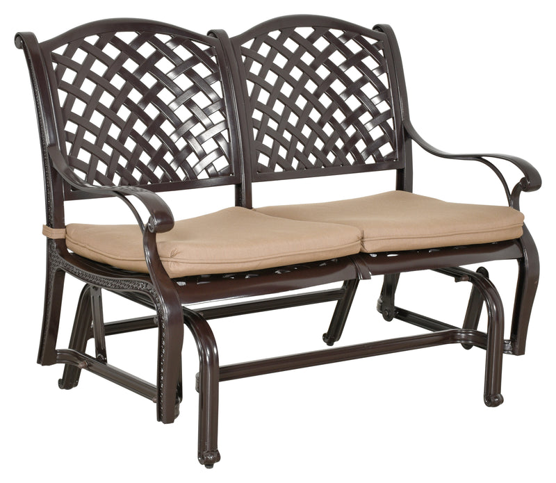 Savannah Rocking Glider Love Seat / Bench / Settee. Outdoor, Cast Aluminum, Bridgeton Moore, Sumbrella, Patio, Furniture