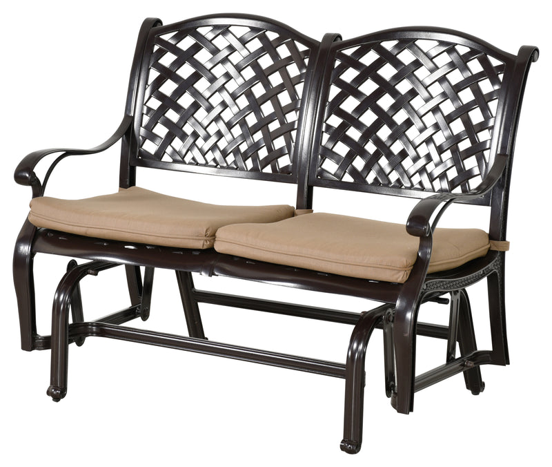 Savannah Rocking Glider Love Seat / Bench / Settee. Outdoor, Cast Aluminum, Bridgeton Moore, Sumbrella, Patio, Furniture