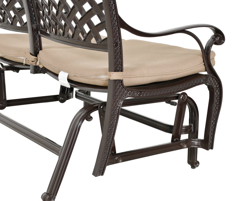 Savannah Rocking Glider Love Seat / Bench / Settee. Outdoor, Cast Aluminum, Bridgeton Moore, Sumbrella, Patio, Furniture