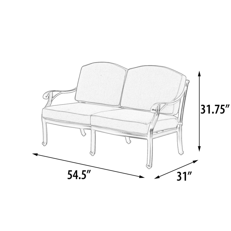Savannah Loveseat 52 Inch, Outdoor, Deep Seating, Cast Aluminum, Bridgeton Moore, Sumbrella, Patio, Furniture