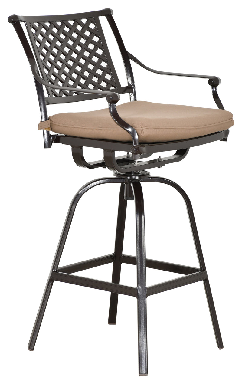 Savannah Barstool Outdoor, Swivel Seat, Cast Aluminum, Bridgeton Moore, Sumbrella, Patio, Furniture