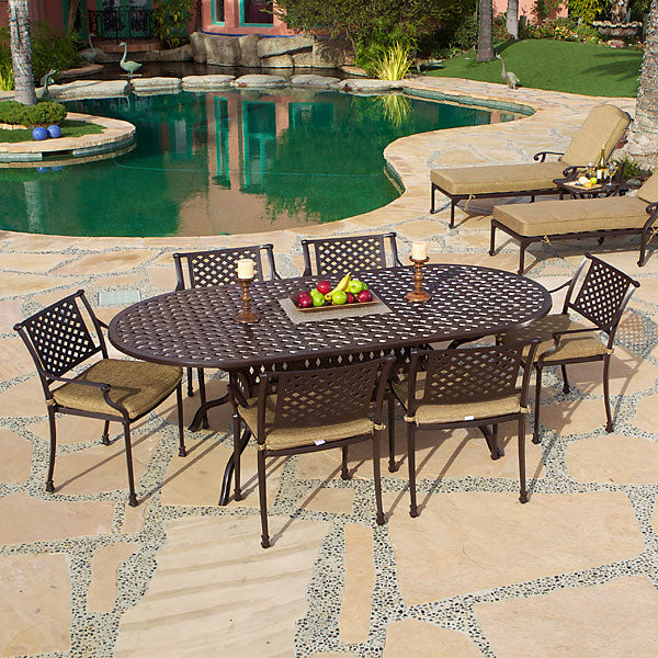 Savannah Oval Dining Set of 7, Outdoor, Cast Aluminum, Bridgeton Moore, Sumbrella, Patio, Furniture
