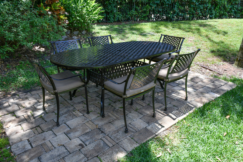 Savannah Oval Dining Set of 7, Outdoor, Cast Aluminum, Bridgeton Moore, Sumbrella, Patio, Furniture
