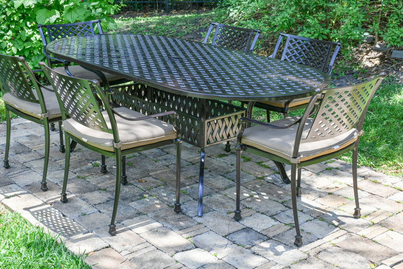 Savannah Oval Dining Set of 7, Outdoor, Cast Aluminum, Bridgeton Moore, Sumbrella, Patio, Furniture