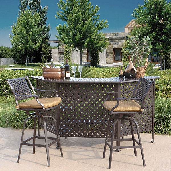 Savannah 3pc Set Bar w 2 Barstools Outdoor, Cast Aluminum, Bridgeton Moore, Sumbrella, Patio, Furniture