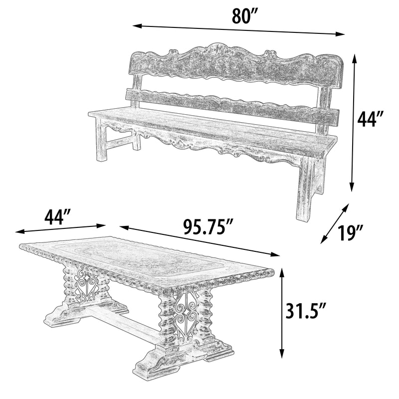 Belruse Bench Dining Table Set of 3 (KIT)